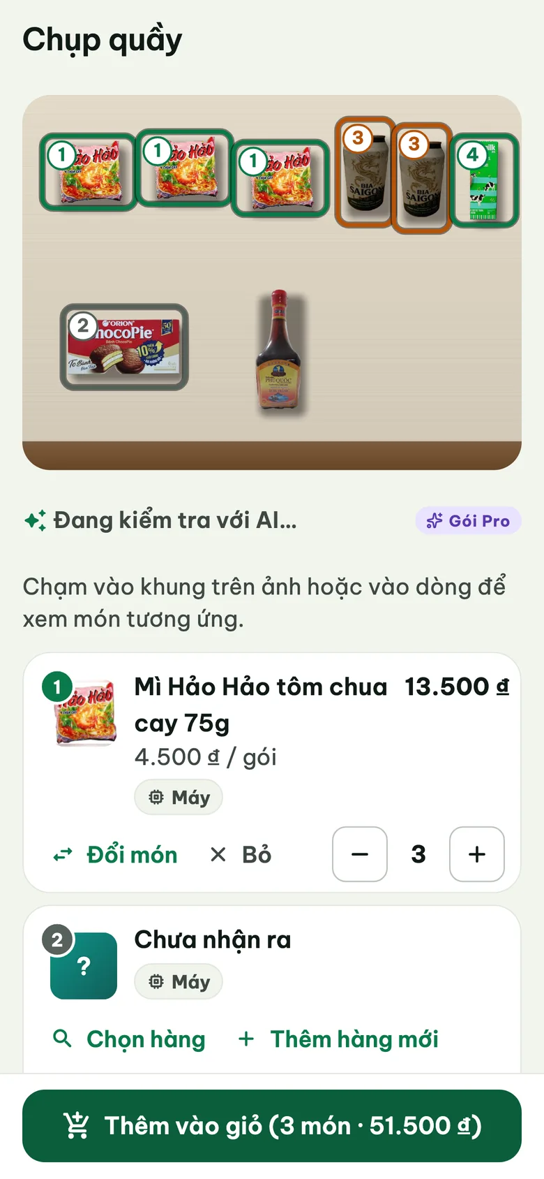 Màn Chụp quầy đánh số từng món nhận ra trong ảnh